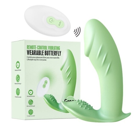 Вибратор в трусики с вагинальным отростком и пультом Д/У зеленый